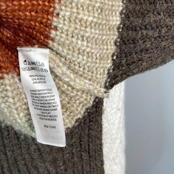 RACHEL ZOE Asymmetrical Knit Sweater Striped Earth Tones Long Sleeve Crewneck M - Picture 8 of 10